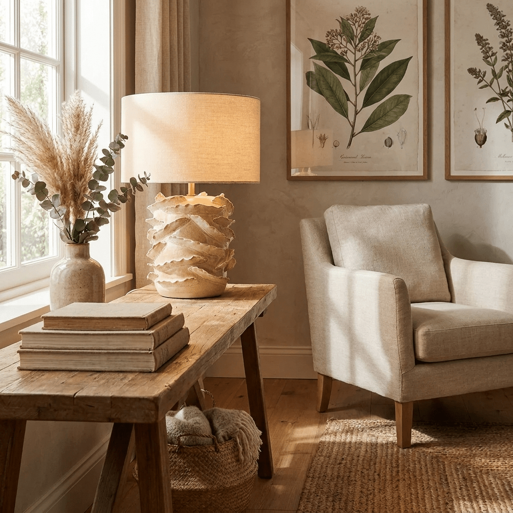 Rosalinde Keramik-Tischleuchte Beige Trommelform Wabi-Sabi Minimalistisch für Wohnzimmer oder Schlafzimmer