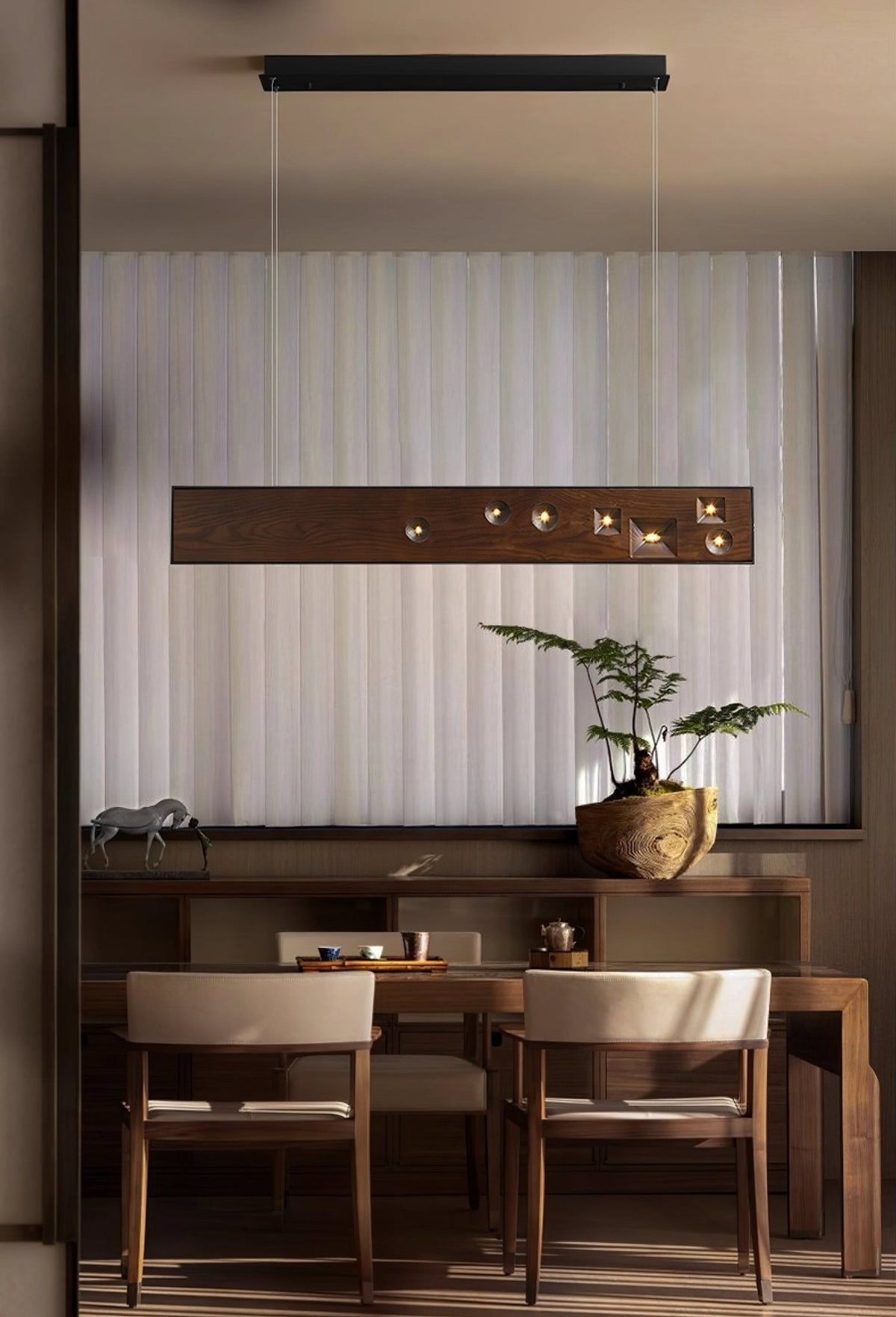 Elvorora Pendelleuchte Holz Linear LED Edelstein