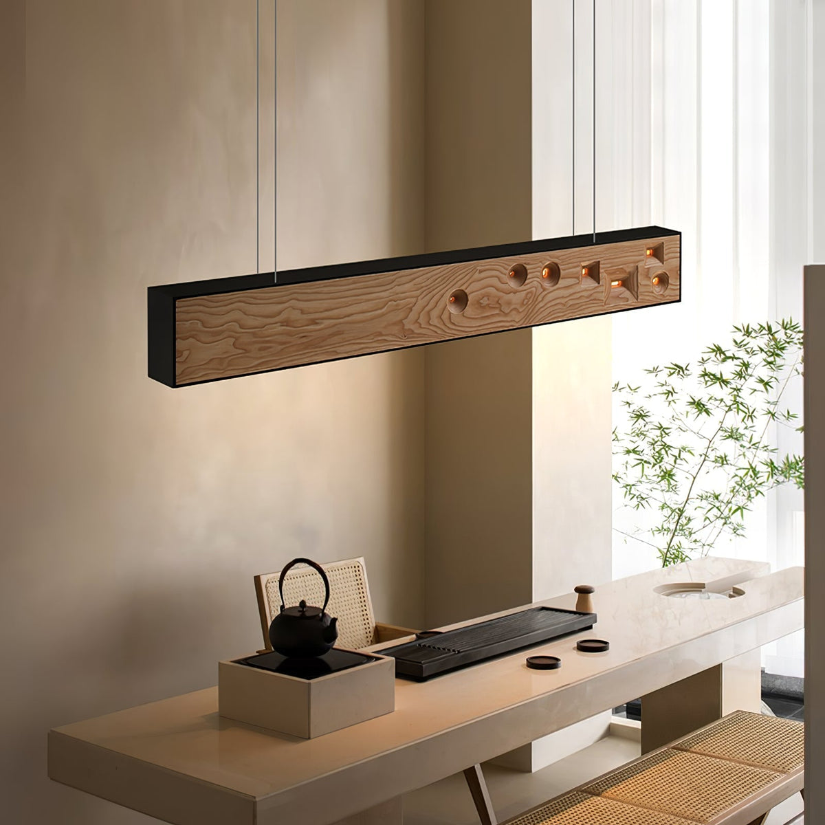 Elvorora Pendelleuchte Holz Linear LED Edelstein