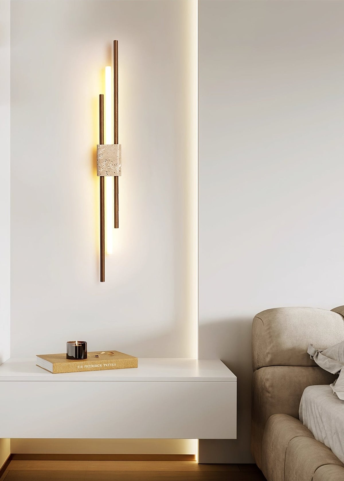 Eden Terra Travertine Wandleuchte aus Walnuss