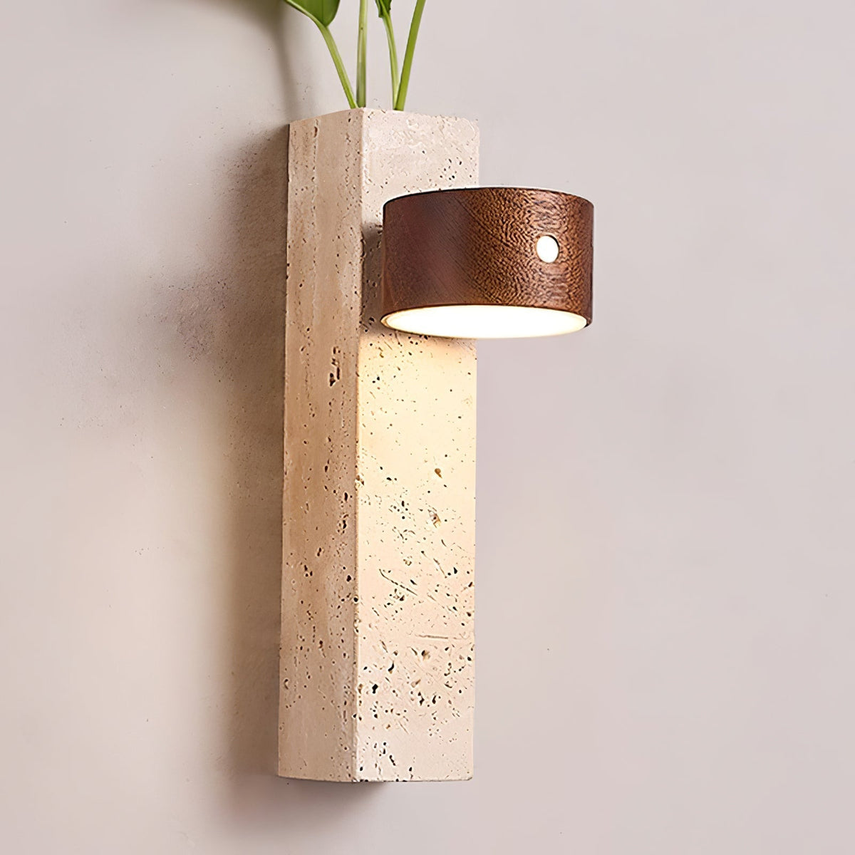 Dalvor Rechteck-Block Travertin-Wandleuchte Dunkelwalnuss & Gelber Travertin