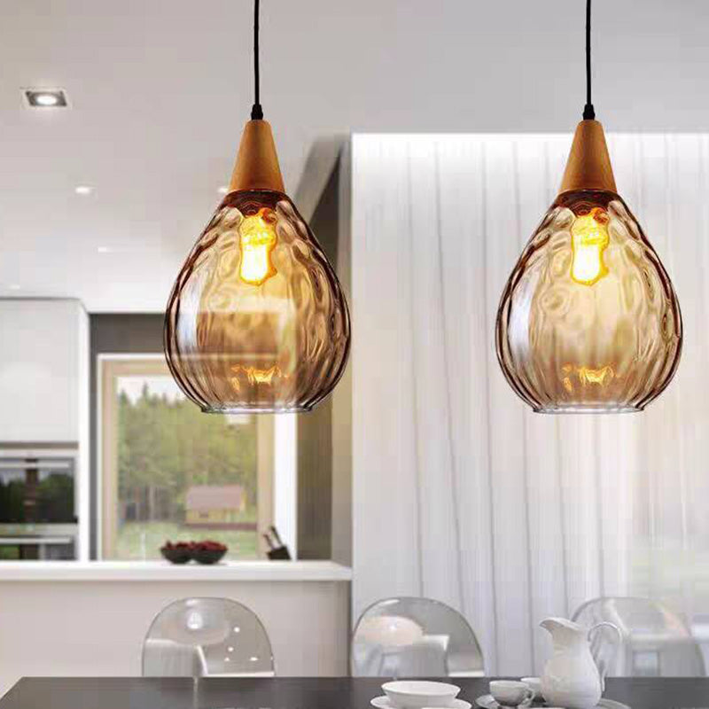 Aria Rustikal  Pendelleuchte  Tränentropfen LED Klar/Grau  Glas&Holz
