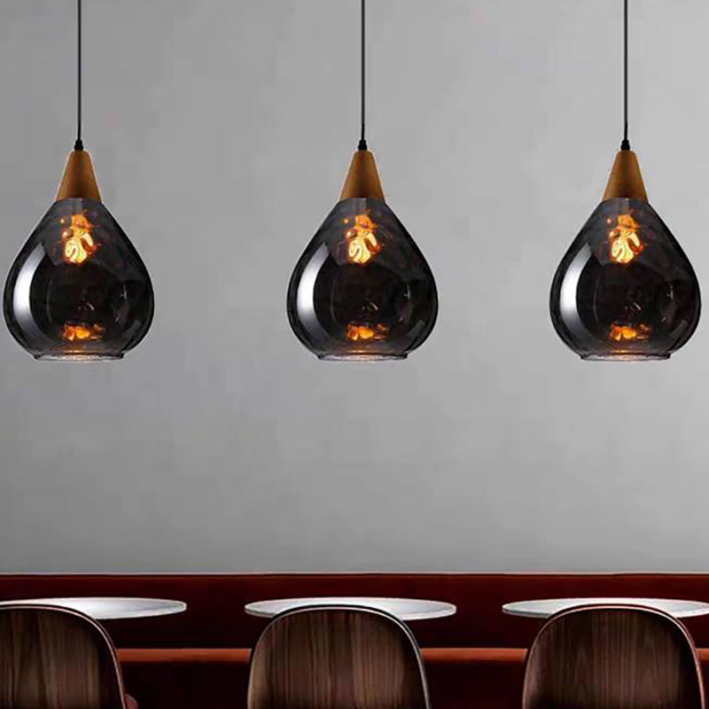 Aria Rustikal  Pendelleuchte  Tränentropfen LED Klar/Grau  Glas&Holz