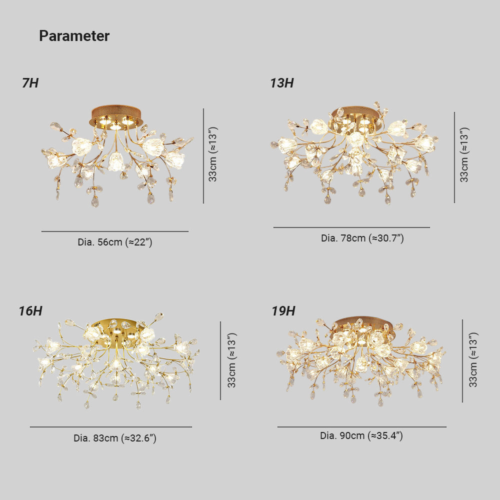 Kristy Deckenleuchte  Blume Design LED Gold Wohn/Schlaf/Kinderzimmer Flur Glas