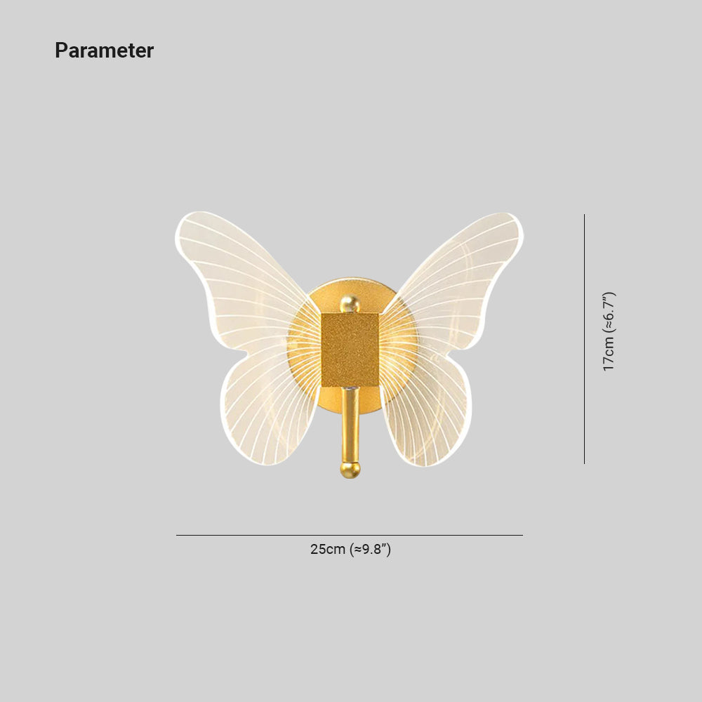 Arisha Modern Niedlicher Schmetterling LED Wandleuchte Gold Wohn/Schlafzimmer Metall