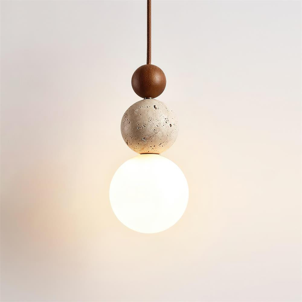 Giona Pendelleuchte Kugel Travertin Holz Neutral