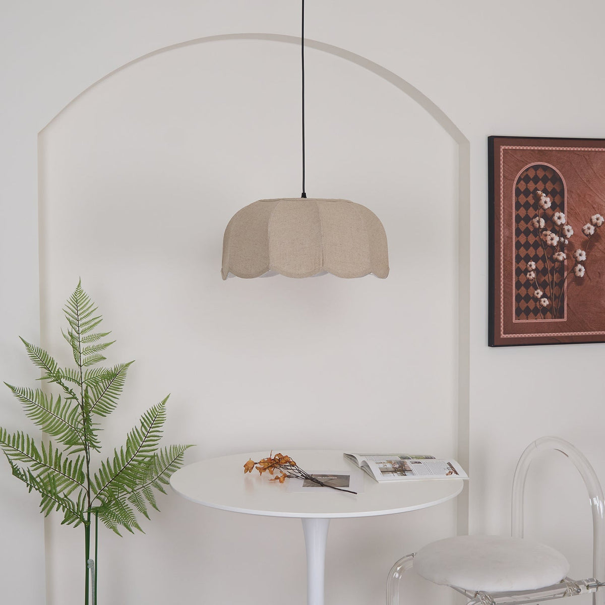 Linoaya Pendelleuchte aus Stoff im rustikalen Stil in Beige