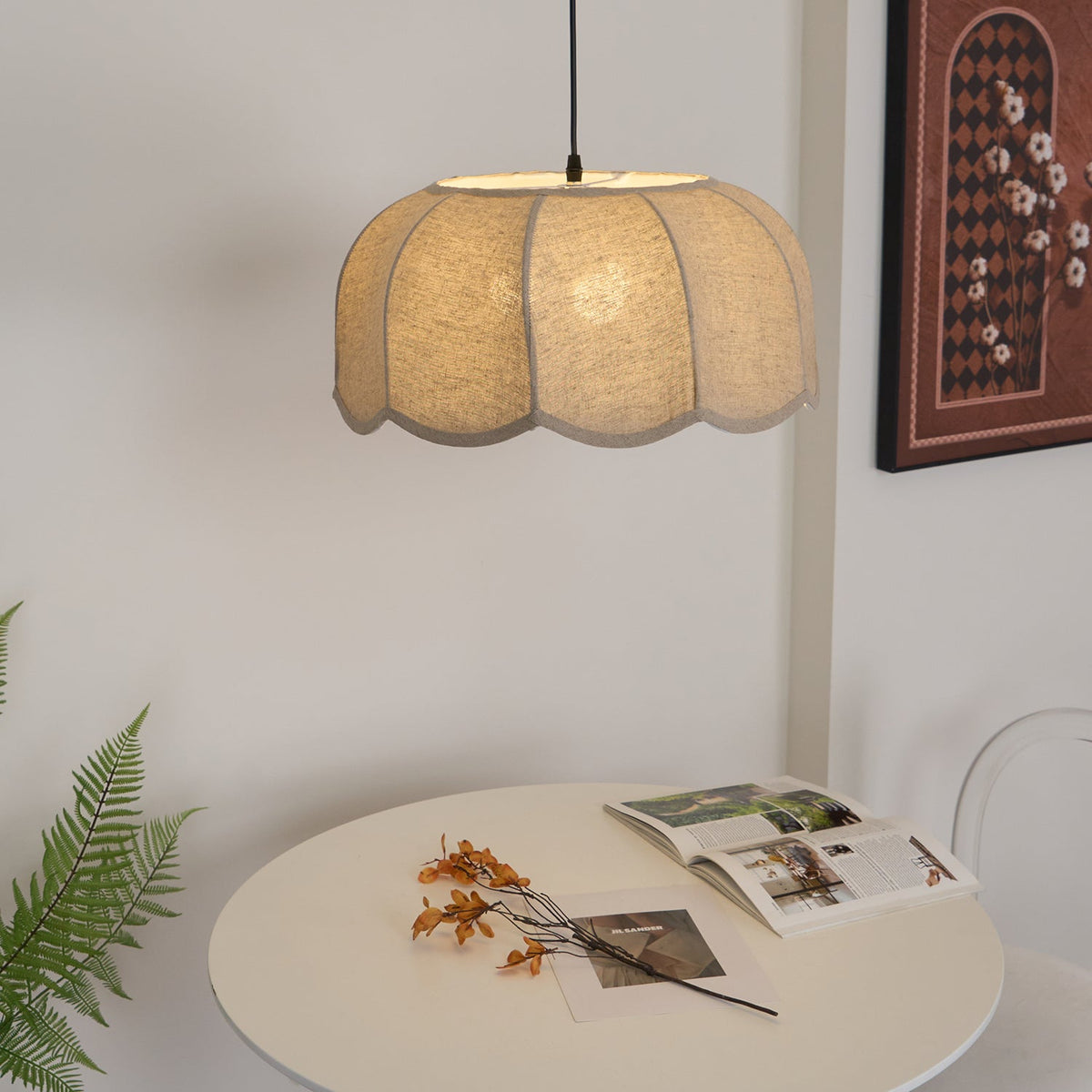Linoaya Pendelleuchte aus Stoff im rustikalen Stil in Beige