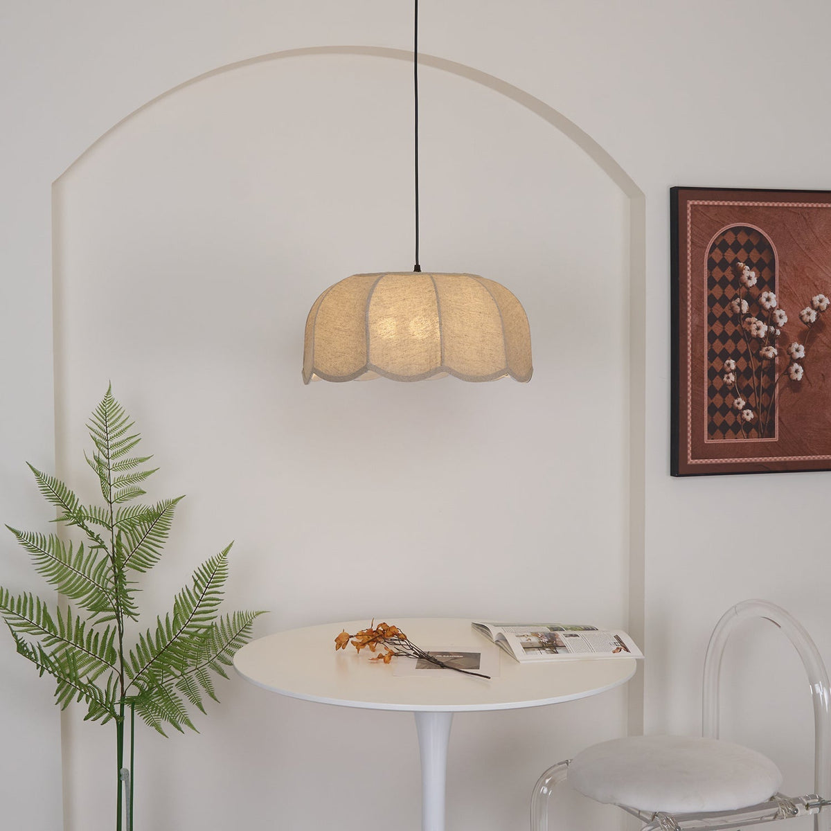 Linoaya Pendelleuchte aus Stoff im rustikalen Stil in Beige