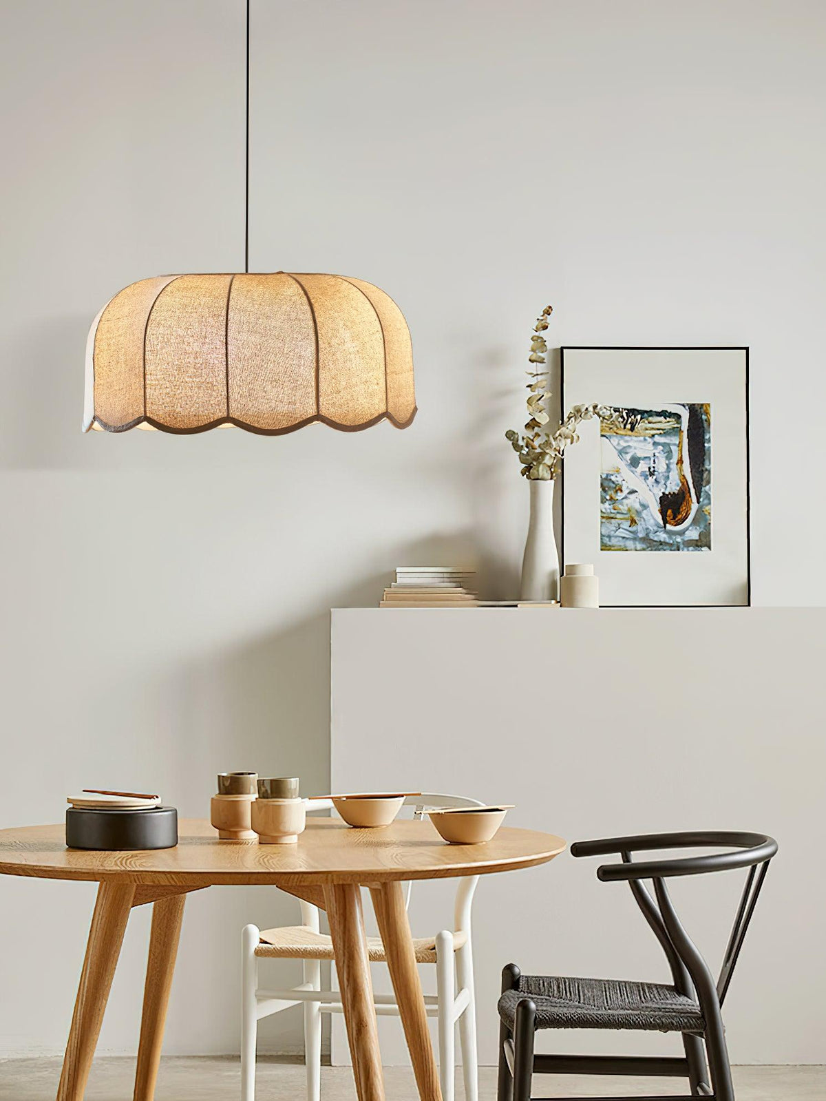Linoaya Pendelleuchte aus Stoff im rustikalen Stil in Beige