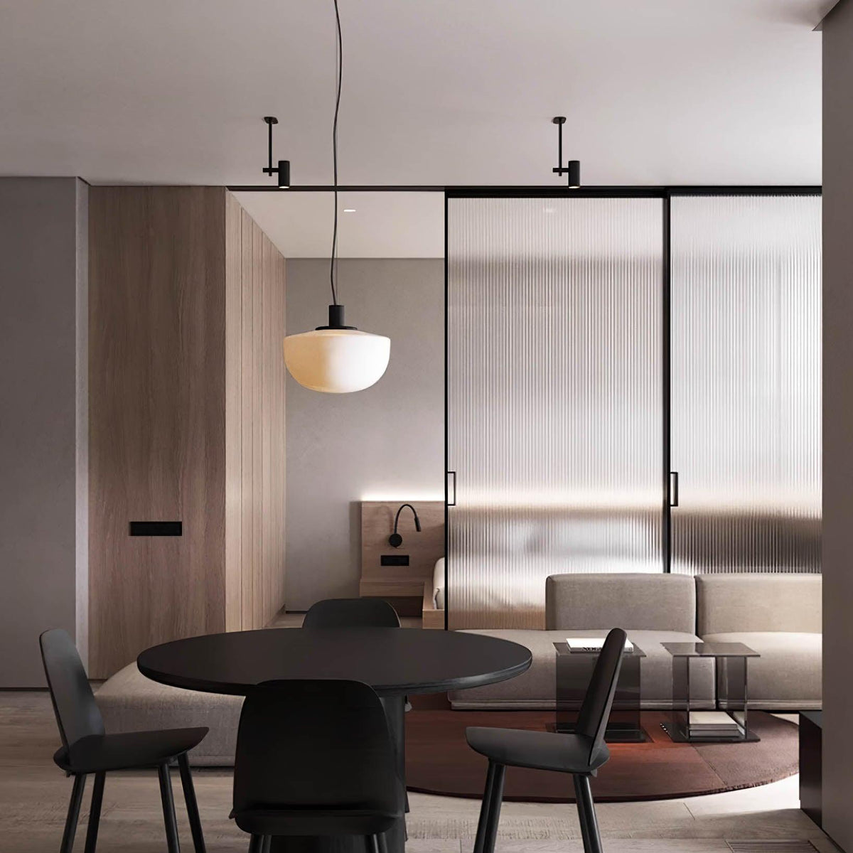 Pendelleuchte aus Glas Kuppel Metallmontage Minimalistisch Entspannend