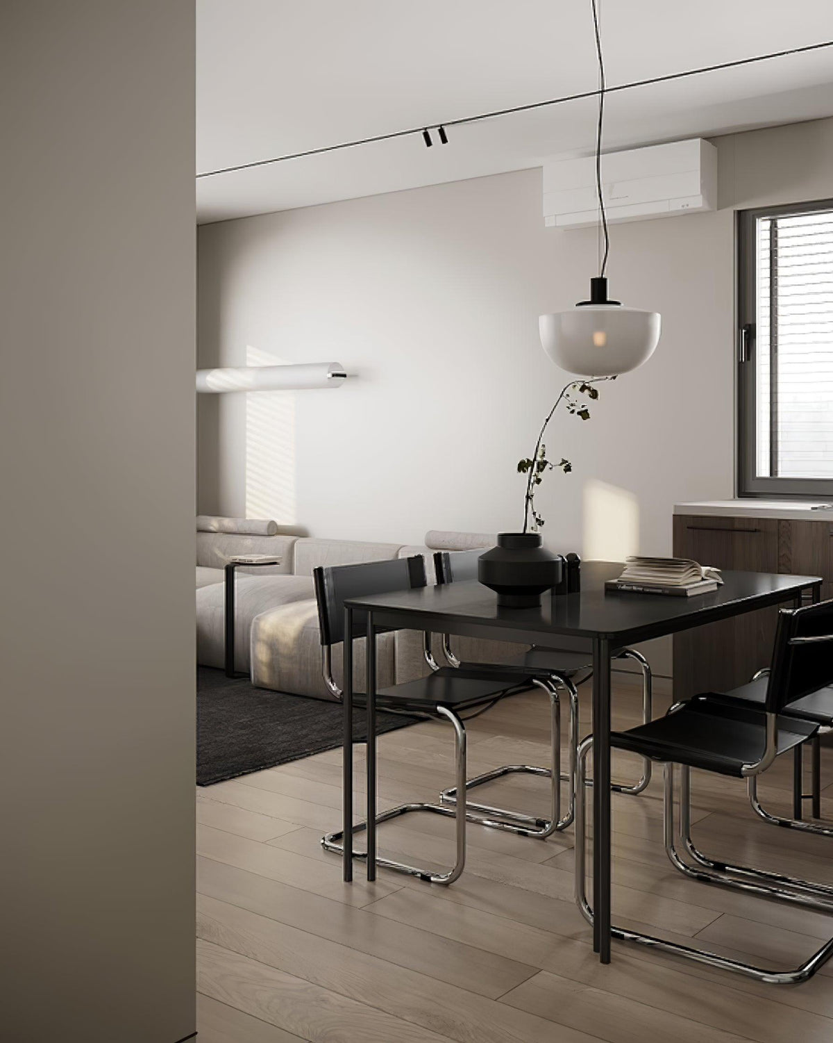 Pendelleuchte aus Glas Kuppel Metallmontage Minimalistisch Entspannend