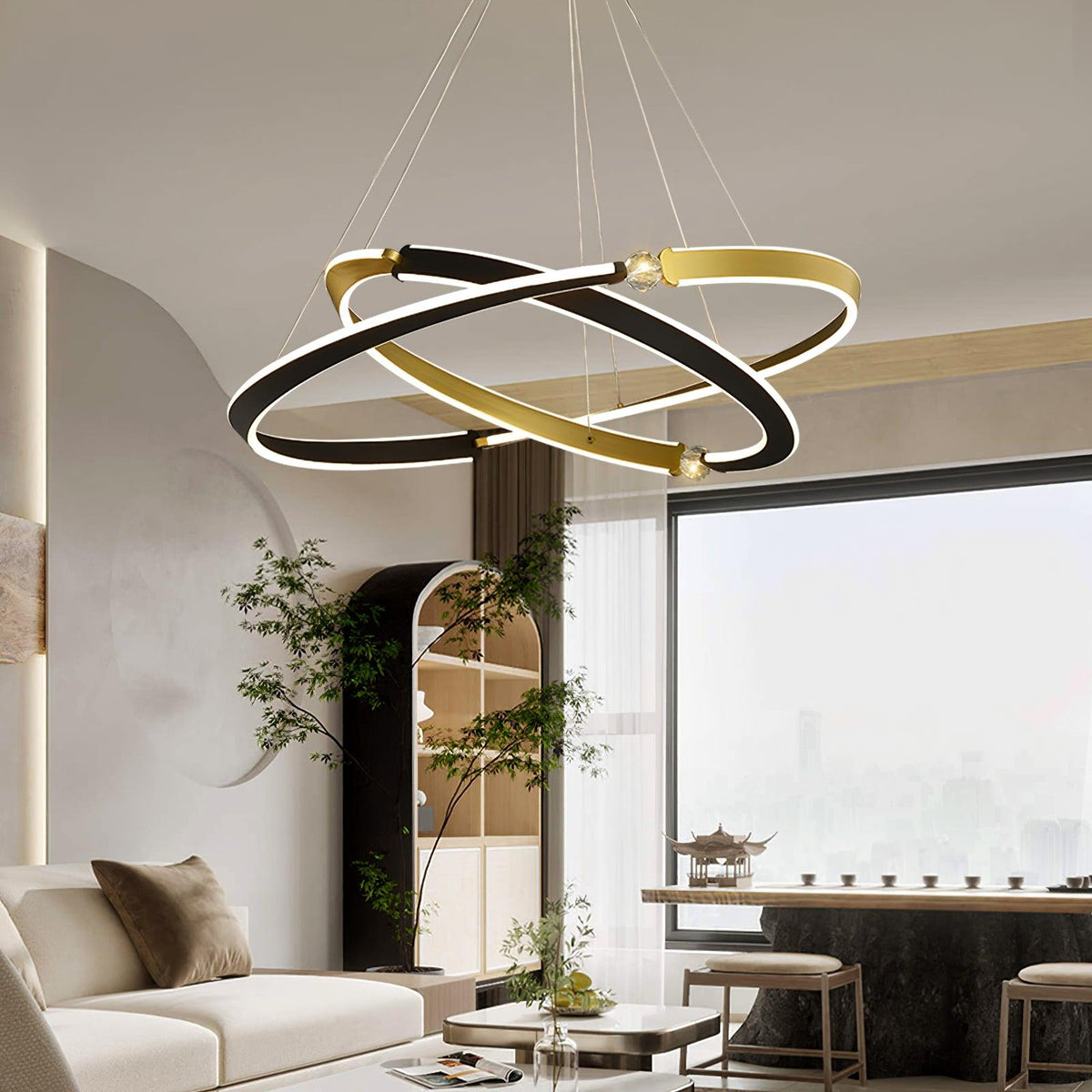 Elyerora Kronleuchter Kronleuchte Kristall Schwarz Gold Essbereich LED