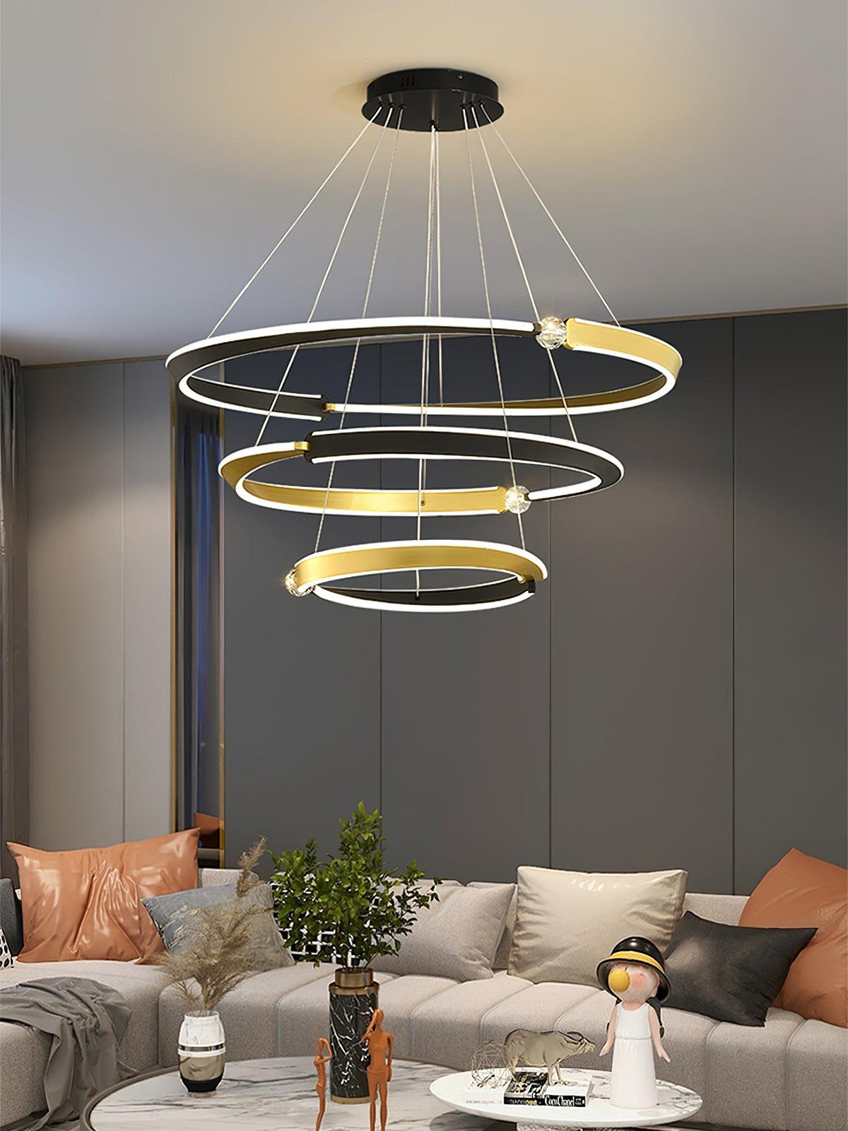 Elyerora Kronleuchter Kronleuchte Kristall Schwarz Gold Essbereich LED