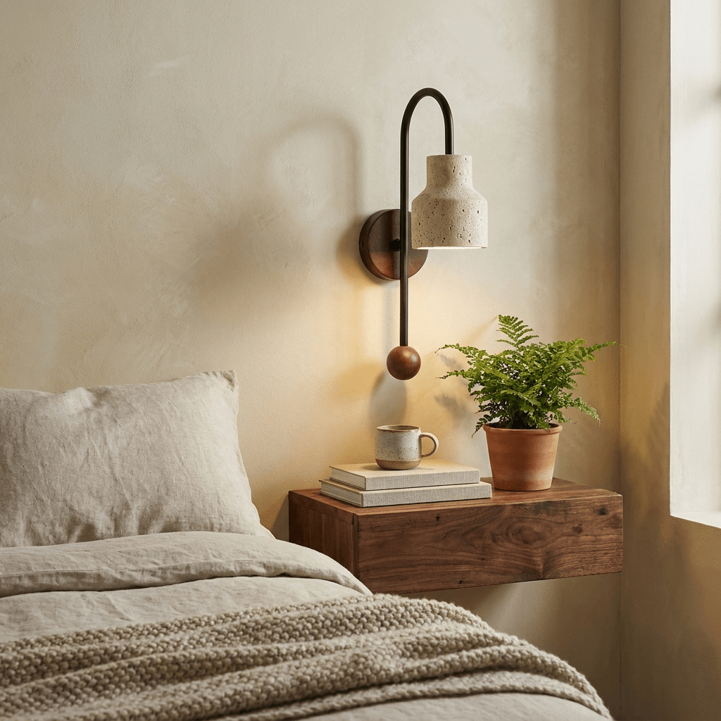 Bell Travertine-Arc-Wandleuchte aus Walnuss-Holz