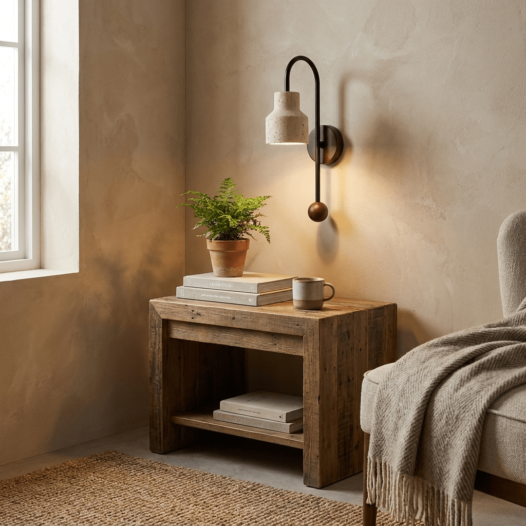 Bell Travertine-Arc-Wandleuchte aus Walnuss-Holz