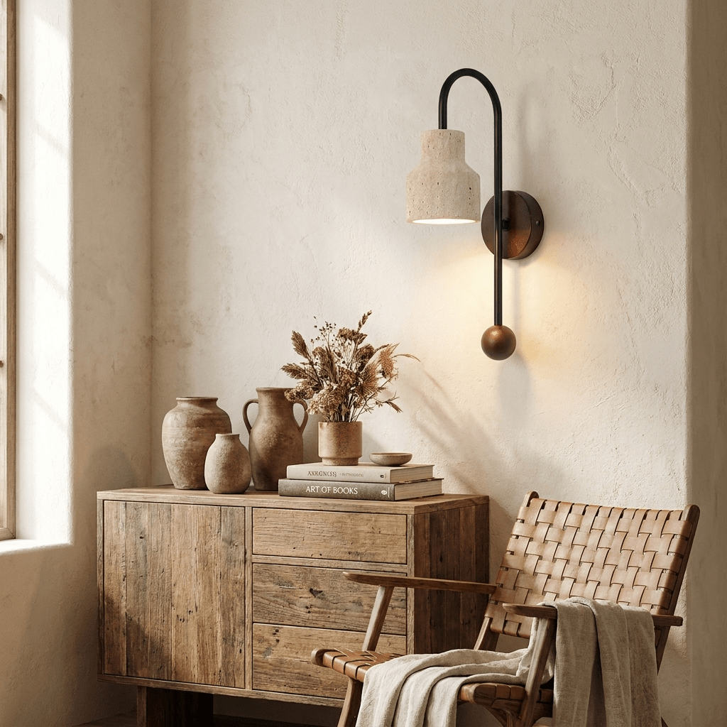 Bell Travertine-Arc-Wandleuchte aus Walnuss-Holz