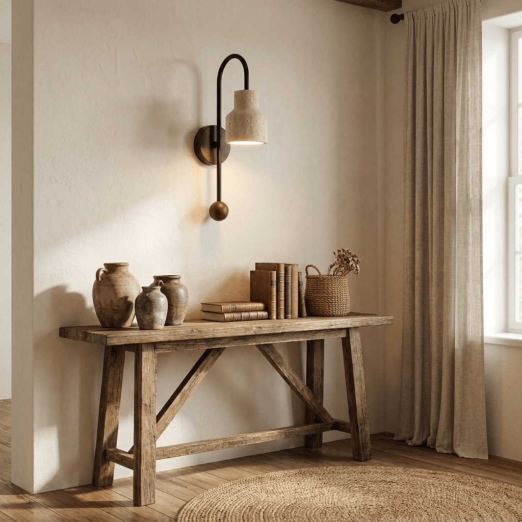 Bell Travertine-Arc-Wandleuchte aus Walnuss-Holz