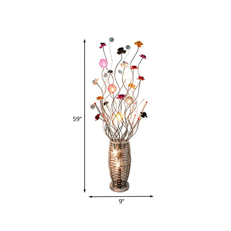Arisha Art Deco Stehlampe Blumenvase, Silber, Wohnzimmer, Metall