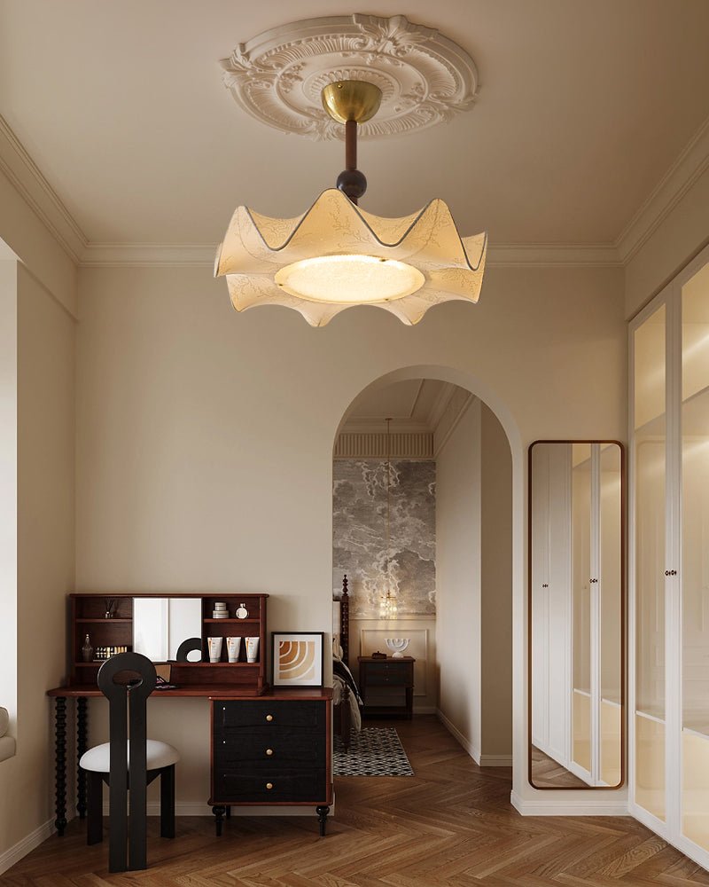 Avlorus traditionelle Premium-Eleganz Deckenleuchte aus Holz und Stoff