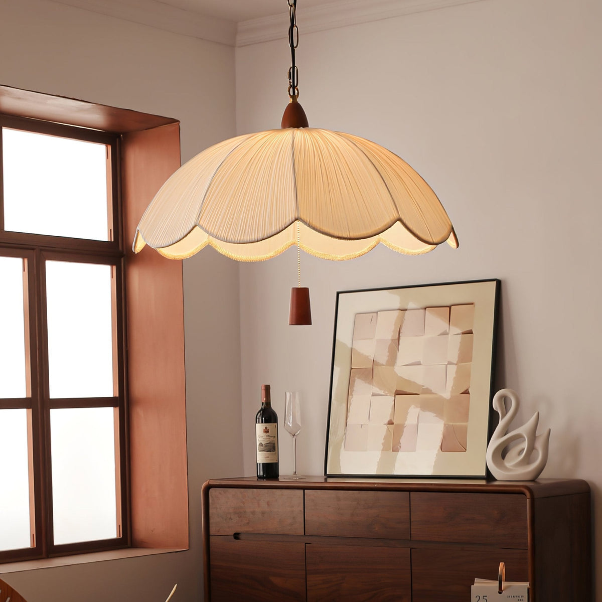 Vephael Art Nouveau Stoff-Pendelleuchte