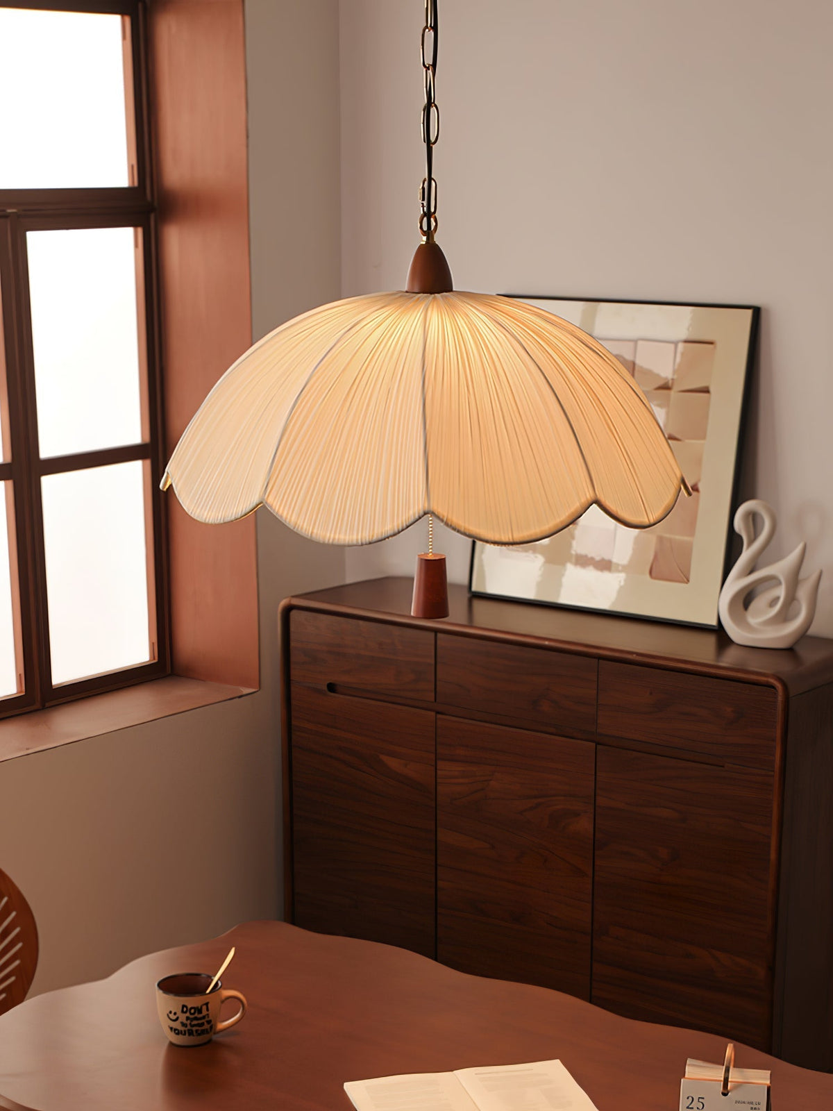 Vephael Art Nouveau Stoff-Pendelleuchte