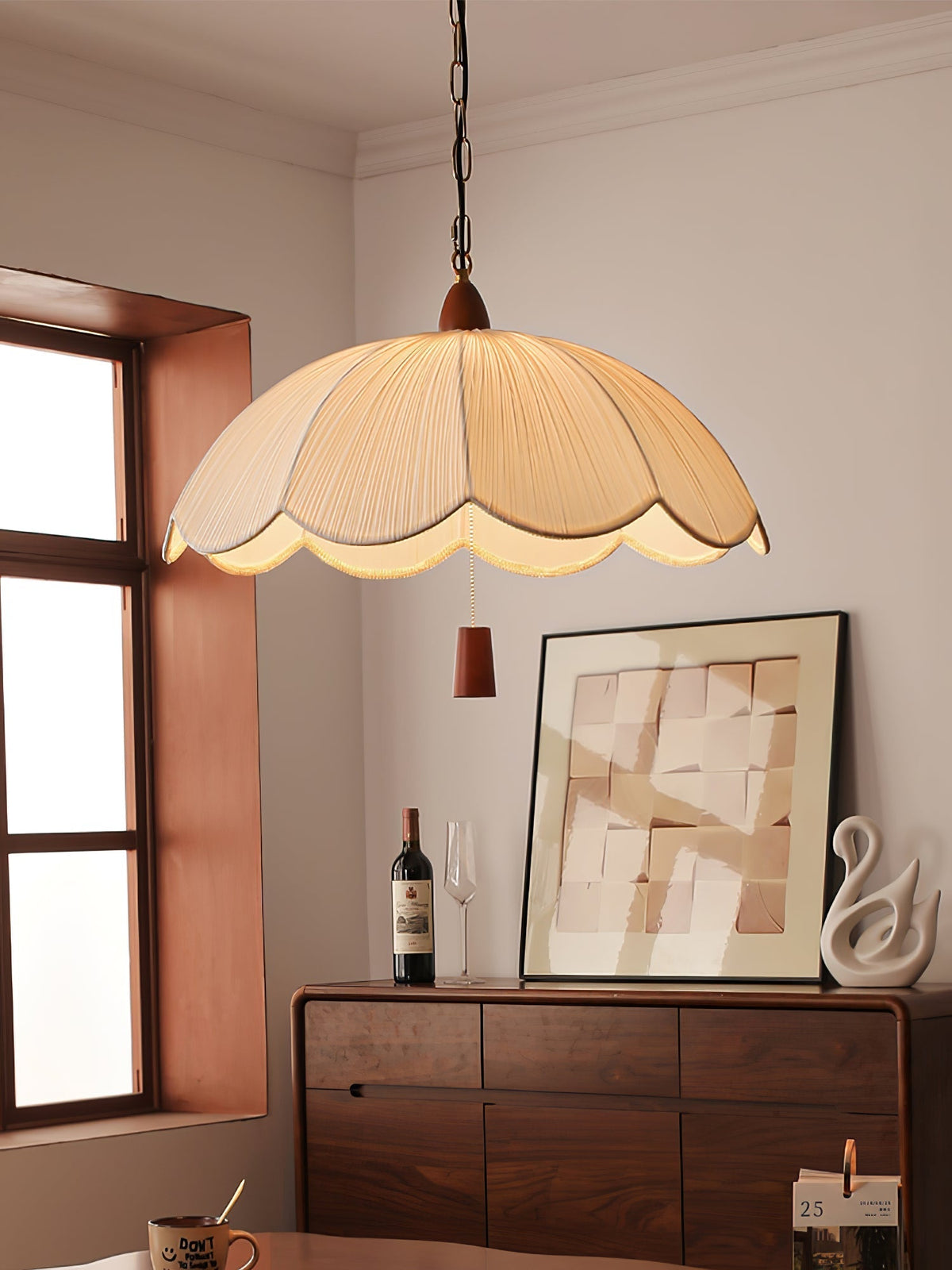 Vephael Art Nouveau Stoff-Pendelleuchte