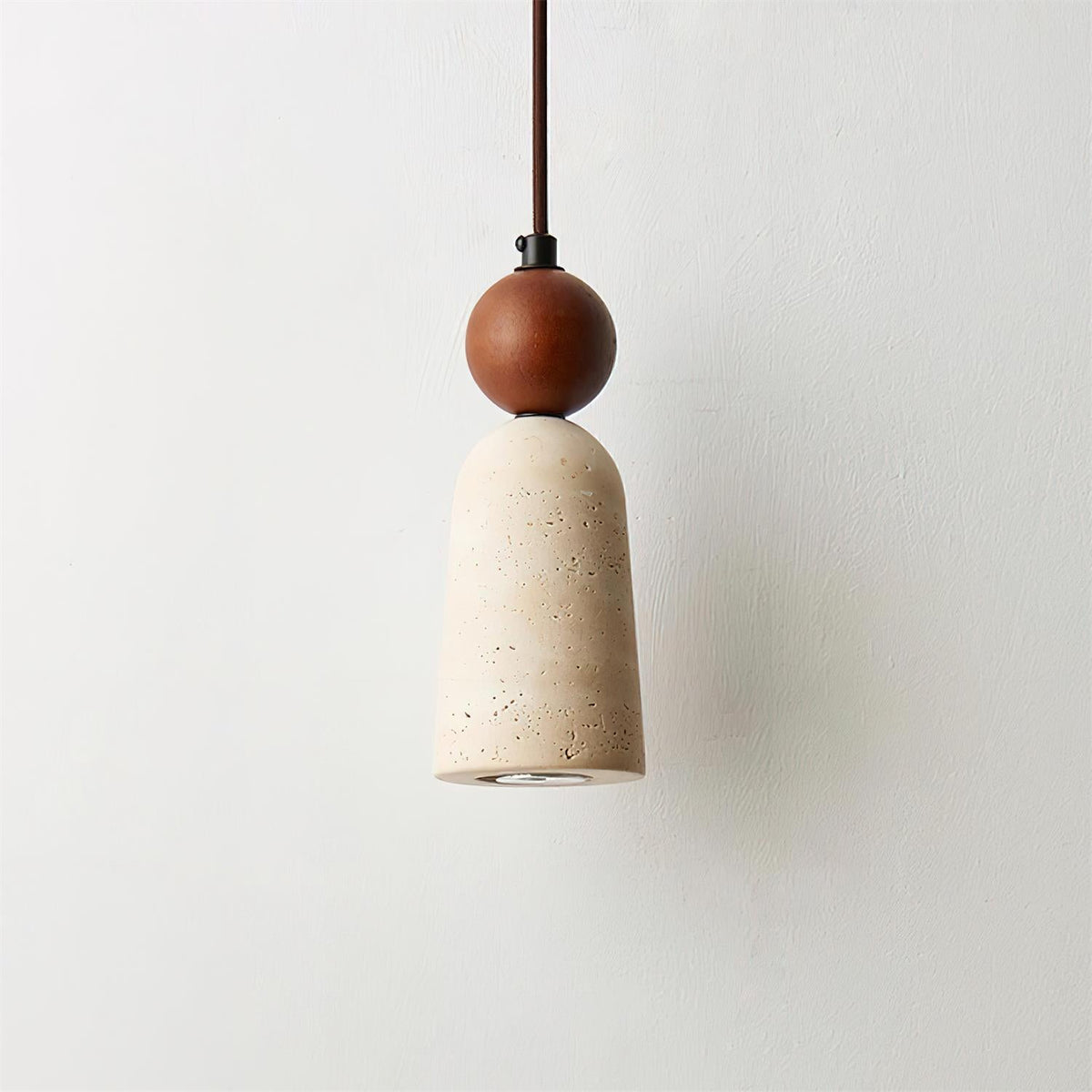 Nolira Pendelleuchte aus Holz und natürlichem Travertin