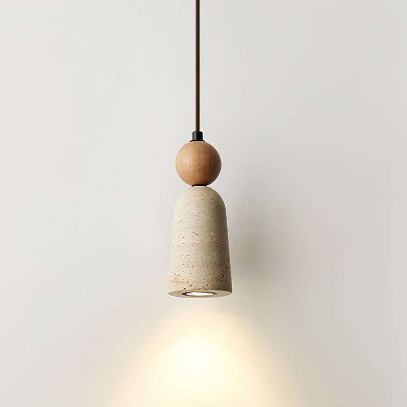 Nolira Pendelleuchte aus Holz und natürlichem Travertin