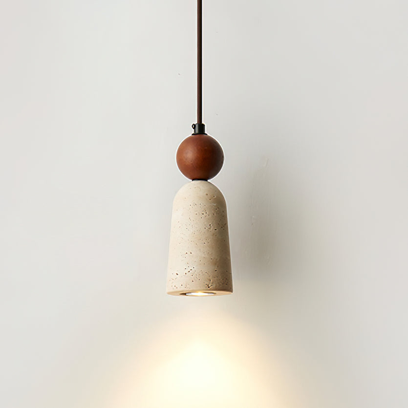 Nolira Pendelleuchte aus Holz und natürlichem Travertin