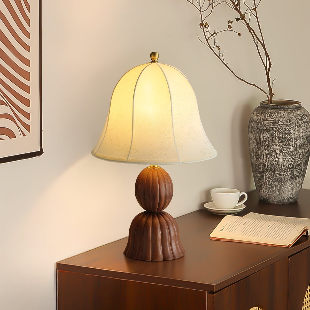 Aldiia Tischleuchte aus Stoff und Holz im Vintage-Stil