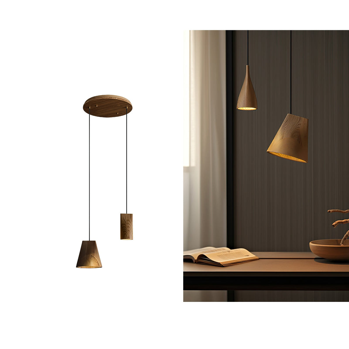 Ivarara asymmetrische Pendelleuchte aus Holz