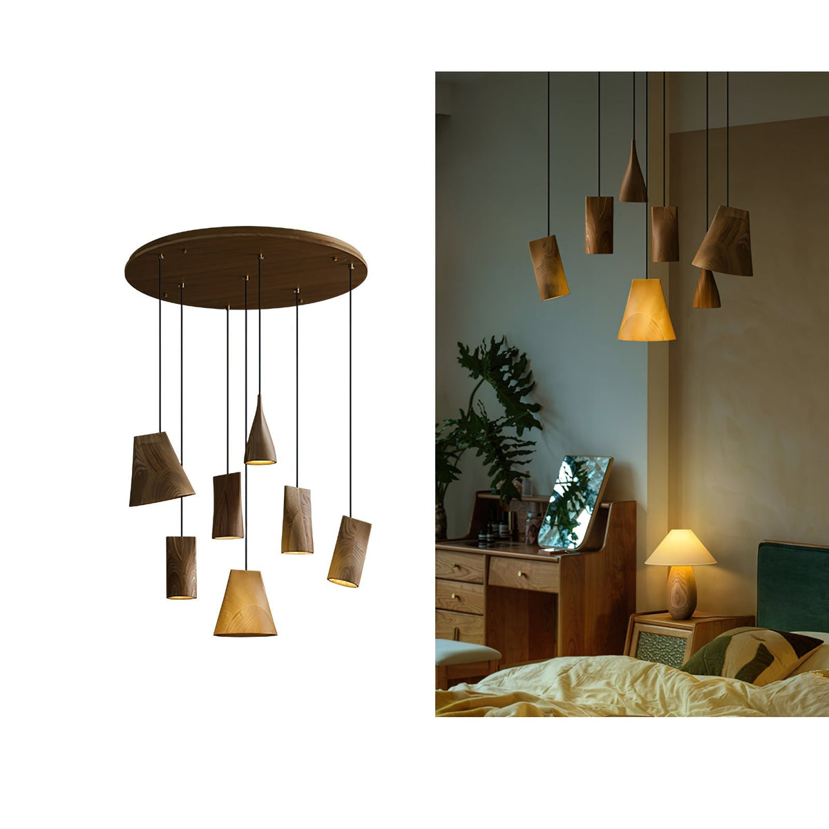 Ivarara asymmetrische Pendelleuchte aus Holz