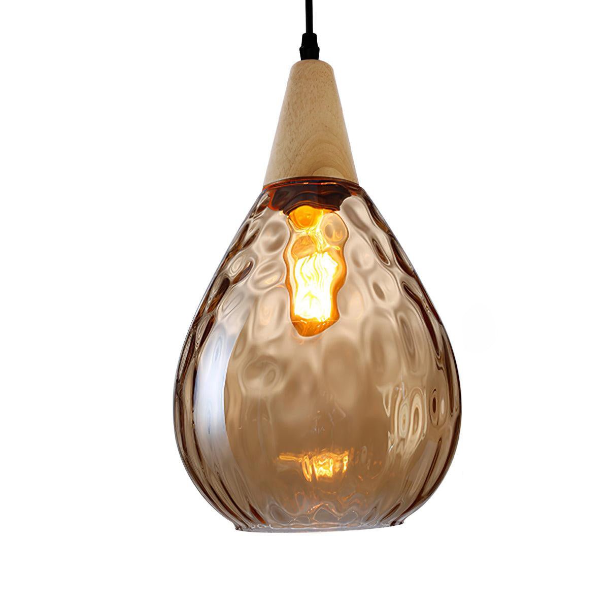Rinisena Pendelleuchte aus klarem Glas und Holz im nordischen modernen Stil