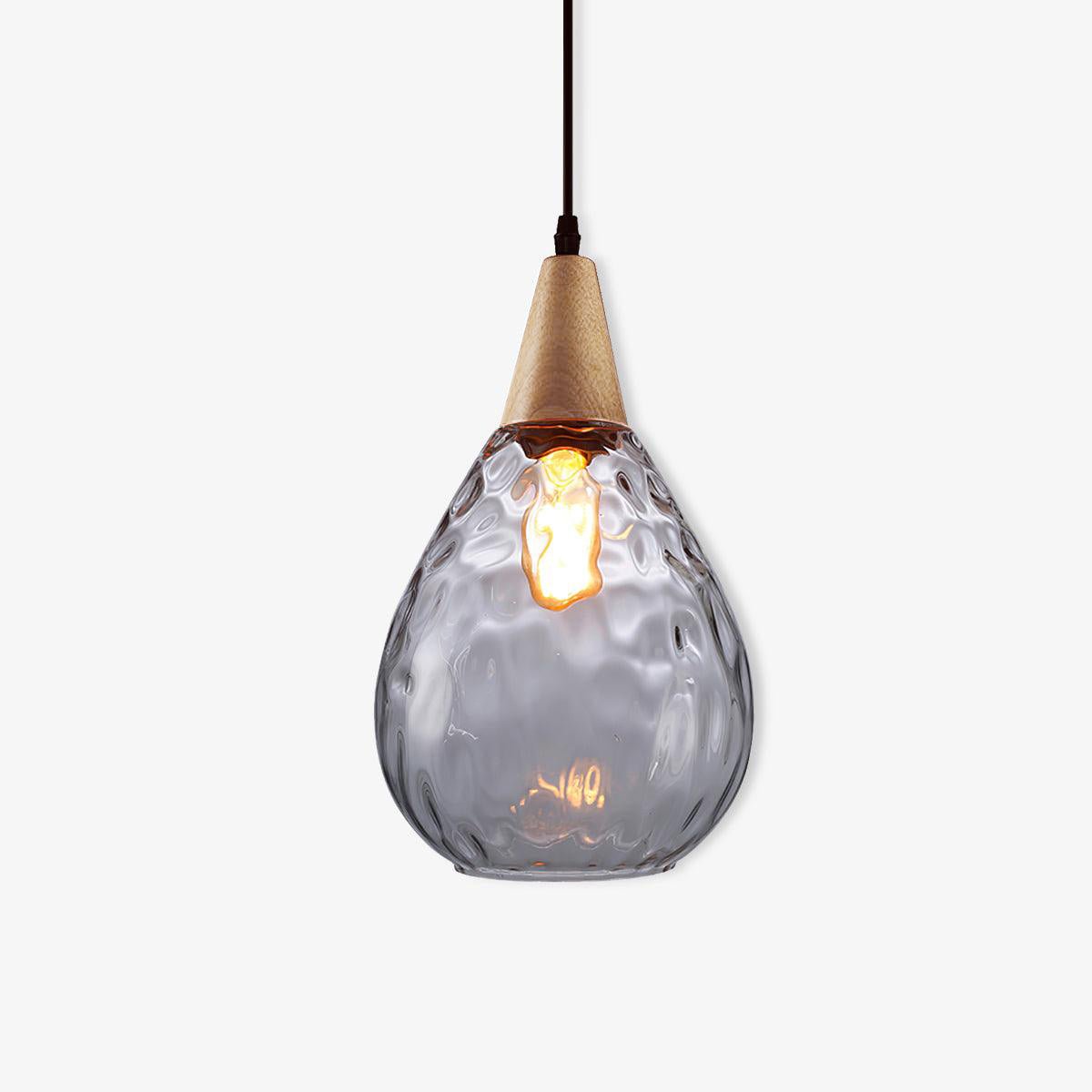 Rinisena Pendelleuchte aus klarem Glas und Holz im nordischen modernen Stil
