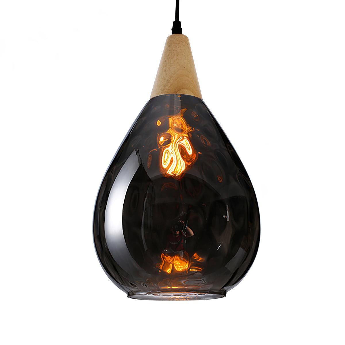 Rinisena Pendelleuchte aus klarem Glas und Holz im nordischen modernen Stil