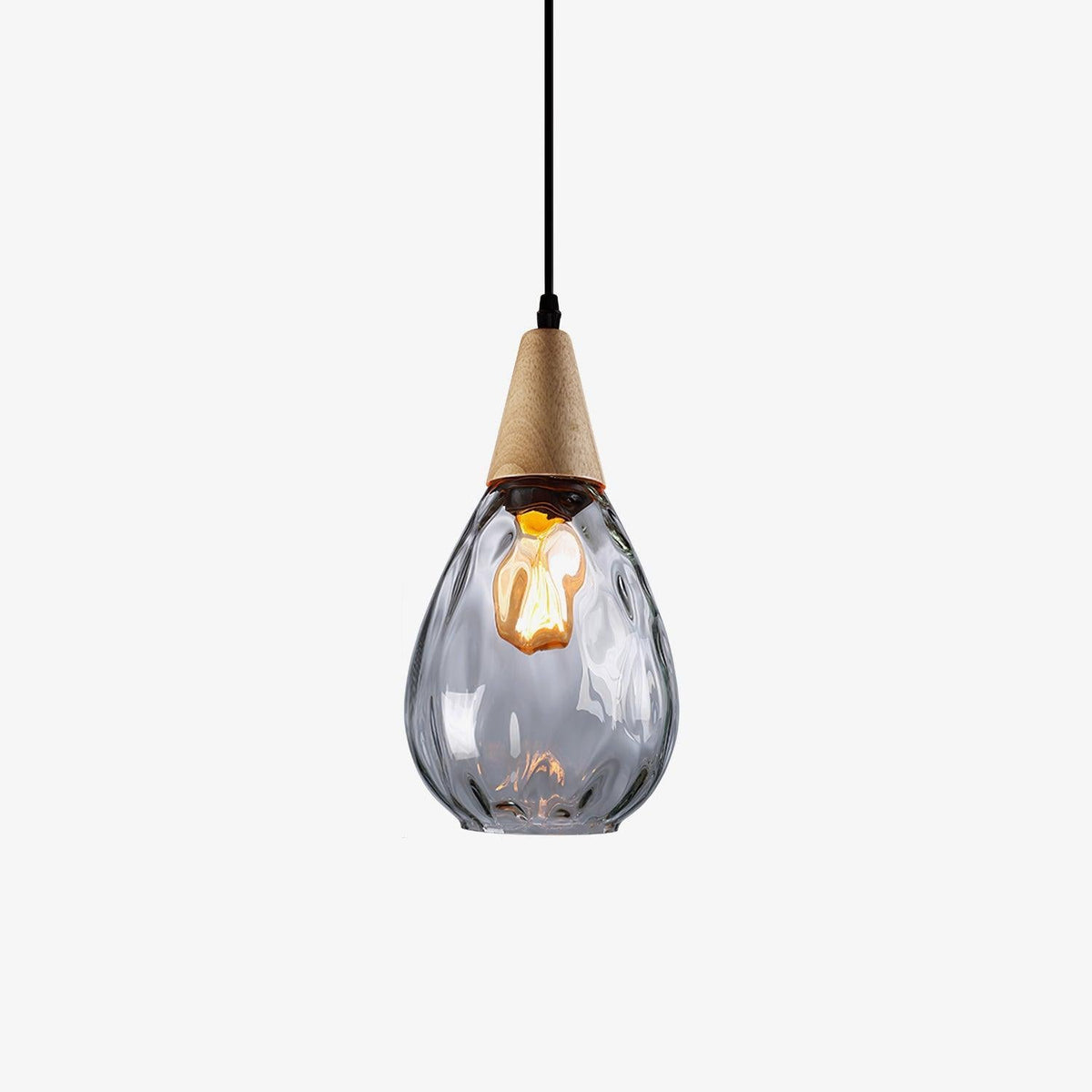 Rinisena Pendelleuchte aus klarem Glas und Holz im nordischen modernen Stil