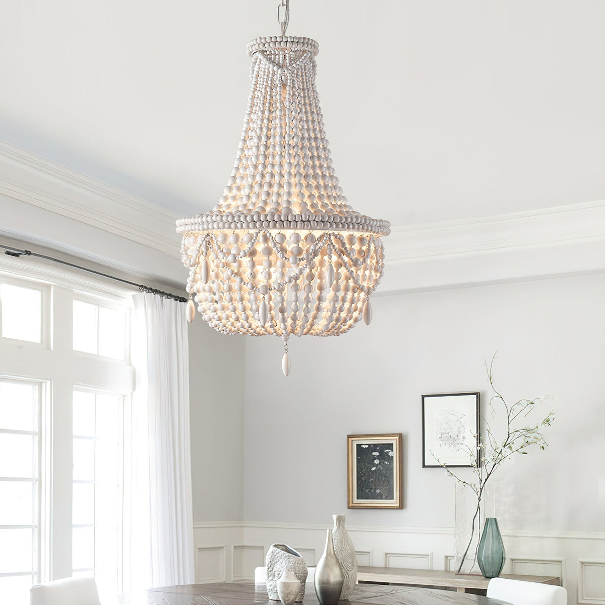 Eirikuvyu Kronleuchter im postmodernen Luxus-Stil mit Perlen aus Metall und Holz