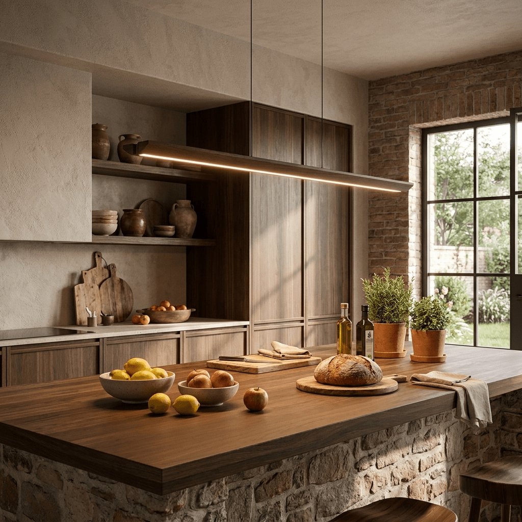 Waldenne lineare Pendelleuchte aus Holz