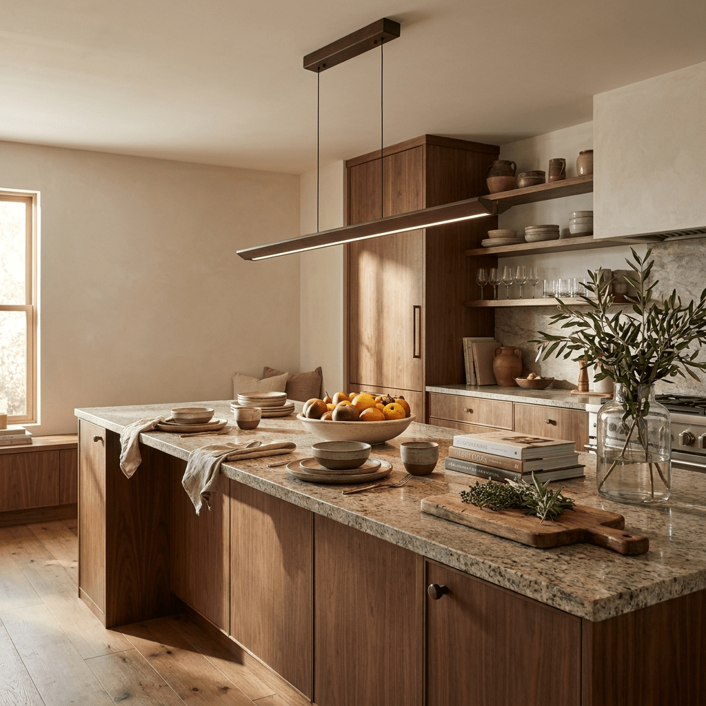 Waldenne lineare Pendelleuchte aus Holz