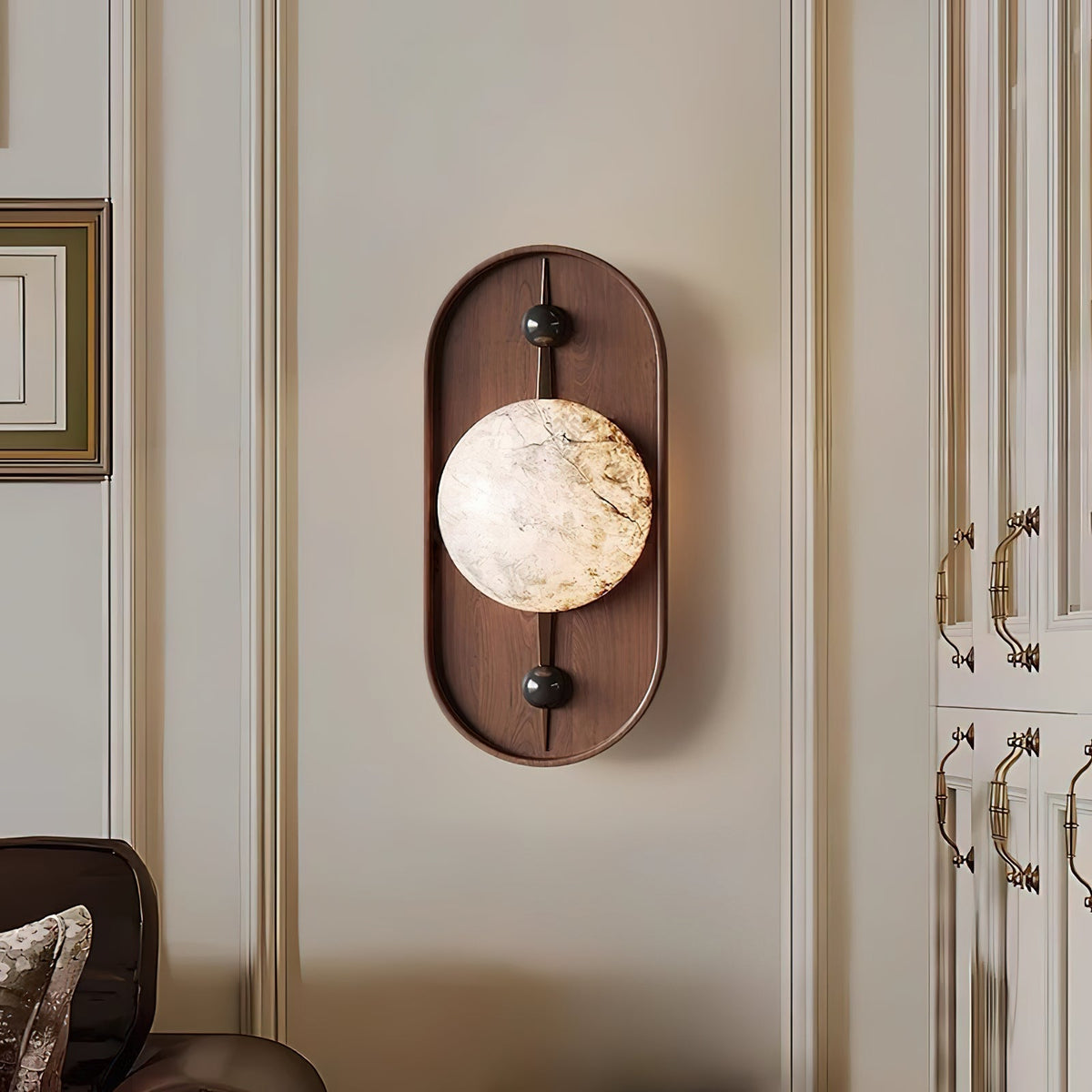 Nivuielle Oval Alabaster Holz Wandleuchte