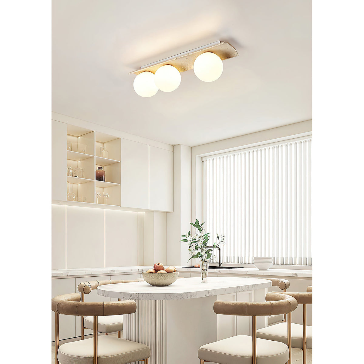 Serenaya Kugel Travertin-Glas Deckenleuchte