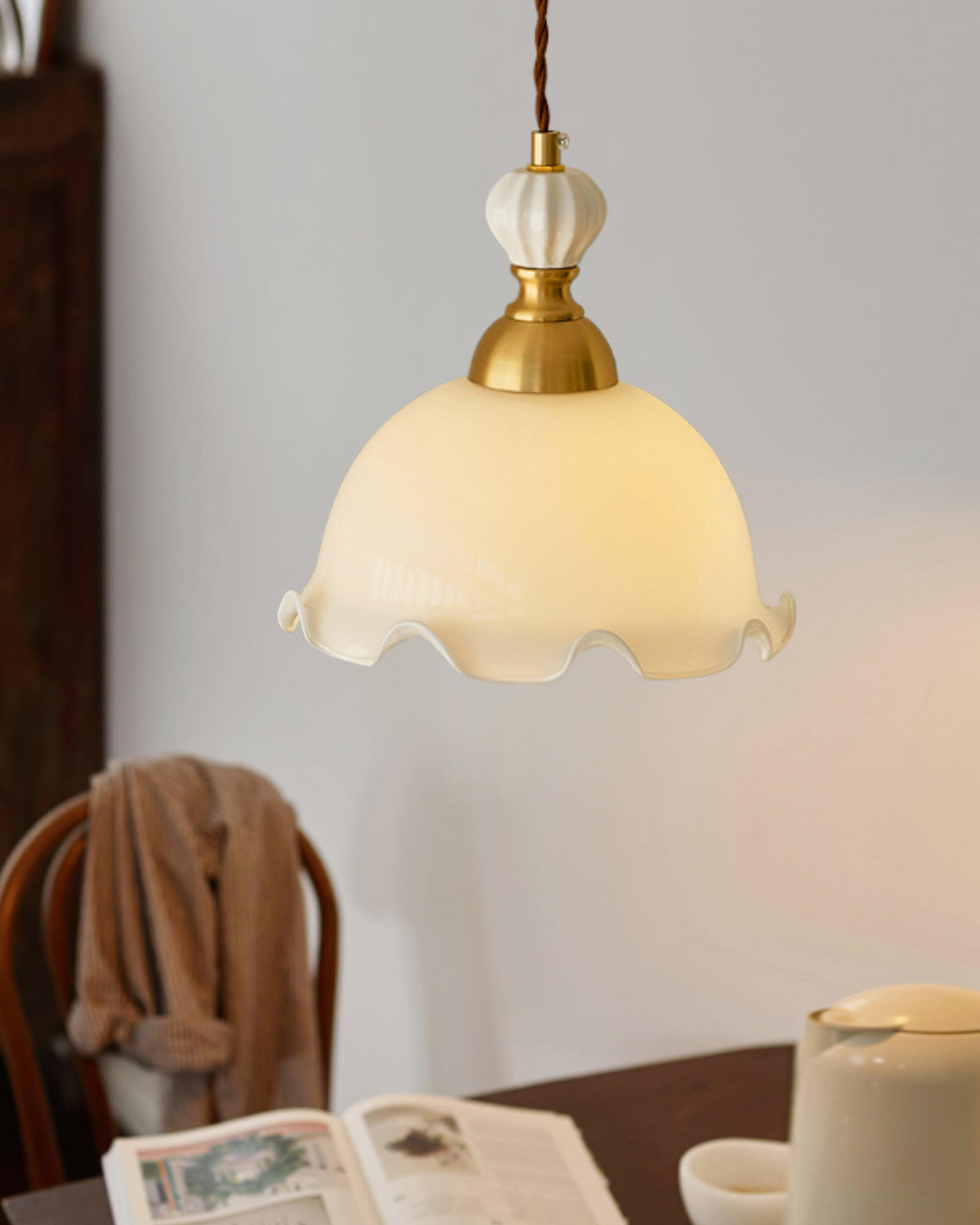 Pendelleuchte Wavy Edge Glas Lampenschirm Soft Glow Vintage Romantisch