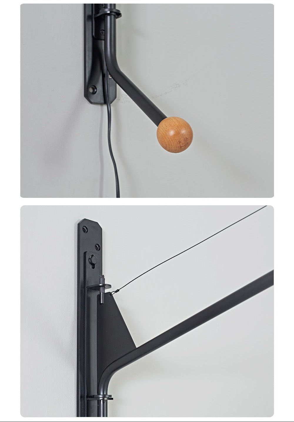 Schwarze Wandleuchte mit verlängerbarem Arm