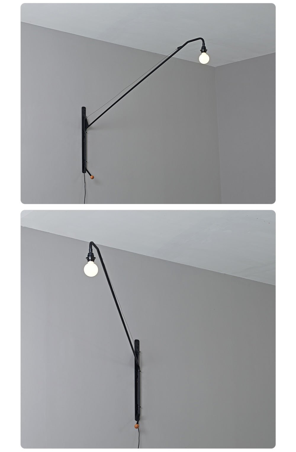 Schwarze Wandleuchte mit verlängerbarem Arm