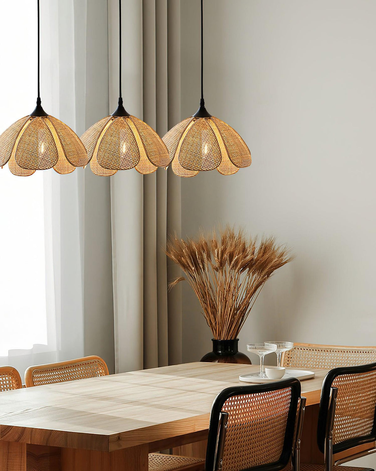 Dyor Elegance Bloom Rattan-Stoff-Pendelleuchte
