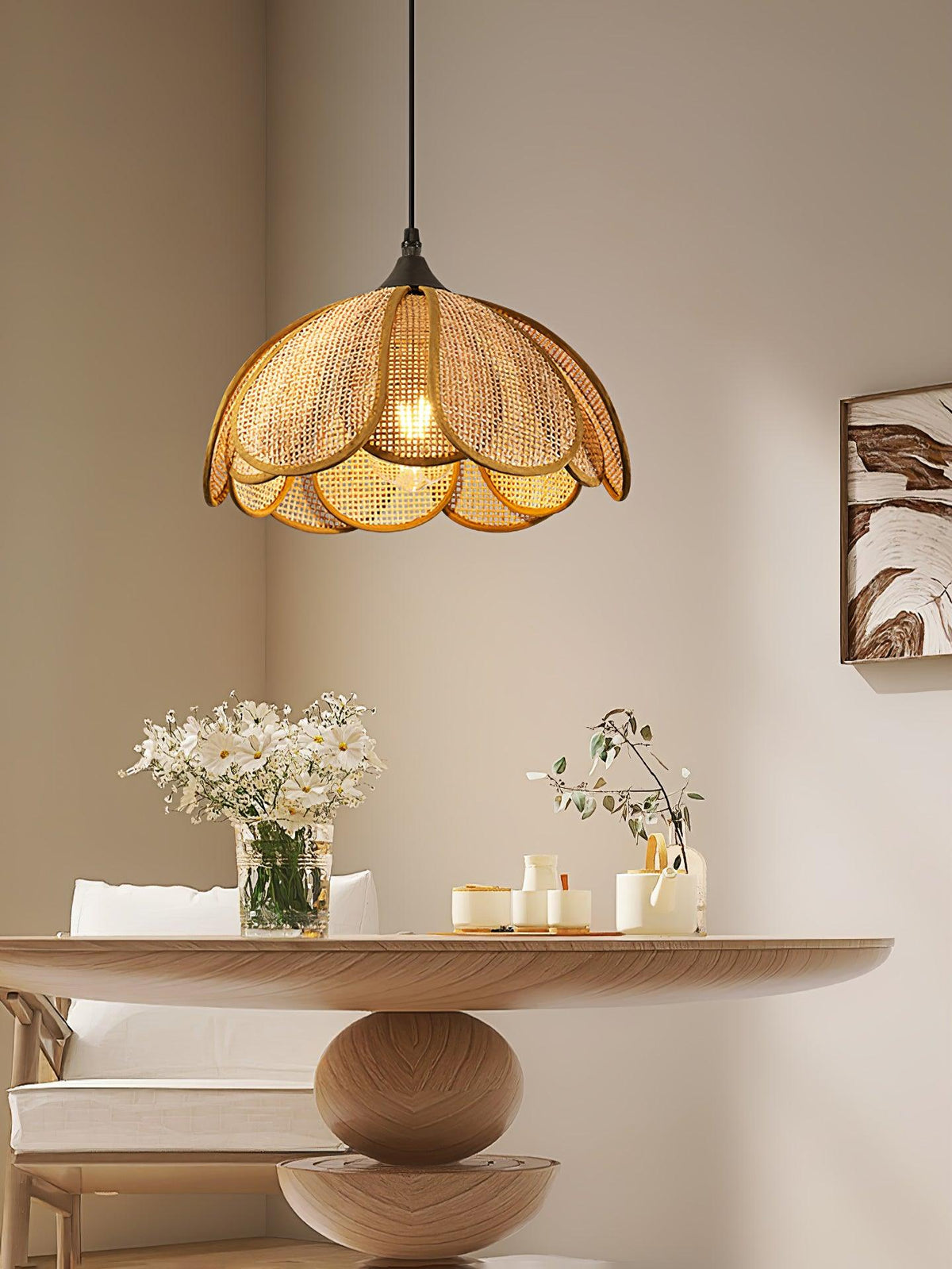 Dyor Elegance Bloom Rattan-Stoff-Pendelleuchte