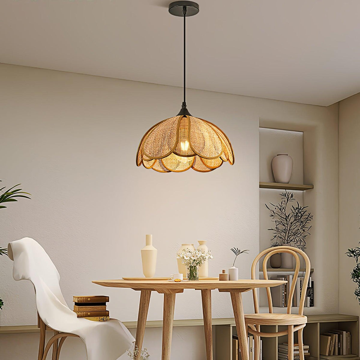 Dyor Elegance Bloom Rattan-Stoff-Pendelleuchte