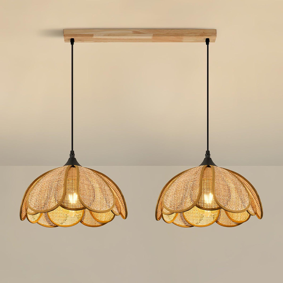 Dyor Elegance Bloom Rattan-Stoff-Pendelleuchte