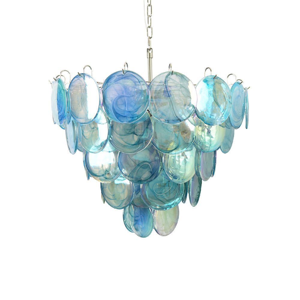 Veloissa Kronleuchter aus Murano-Glasscheiben in Blau elegant